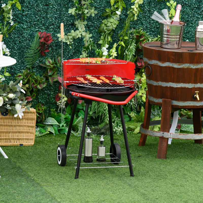 Outsunny Outdoor Charcoal BBQ Grill with Wheels - Red/ Black
