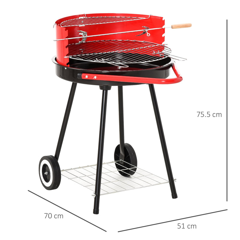Outsunny Outdoor Charcoal BBQ Grill with Wheels - Red/ Black