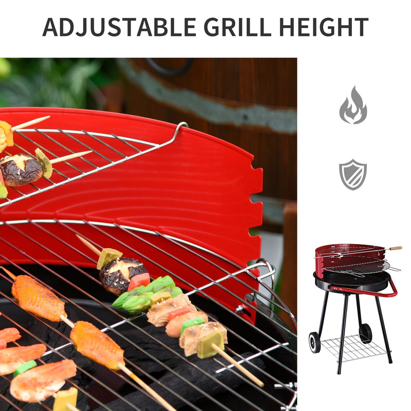Outsunny Outdoor Charcoal BBQ Grill with Wheels - Red/ Black