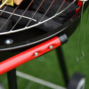 Outsunny Outdoor Charcoal BBQ Grill with Wheels - Red/ Black