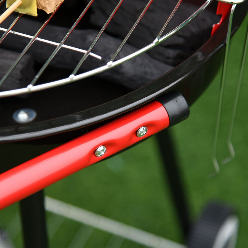 Outsunny Outdoor Charcoal BBQ Grill with Wheels - Red/ Black