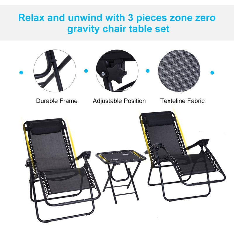 Outsunny-2 Piece Foldable Reclining Loungers With Side Table - Black