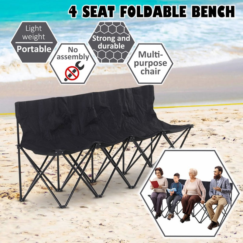 4 Seater Folding Camping Chair with Cooler Bag - Black