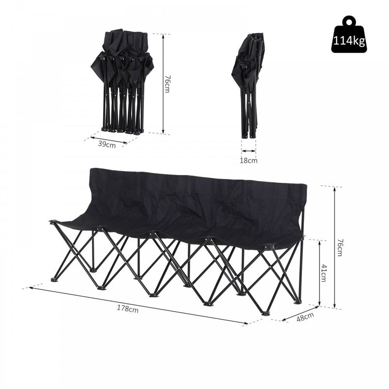 4 Seater Folding Camping Chair with Cooler Bag - Black