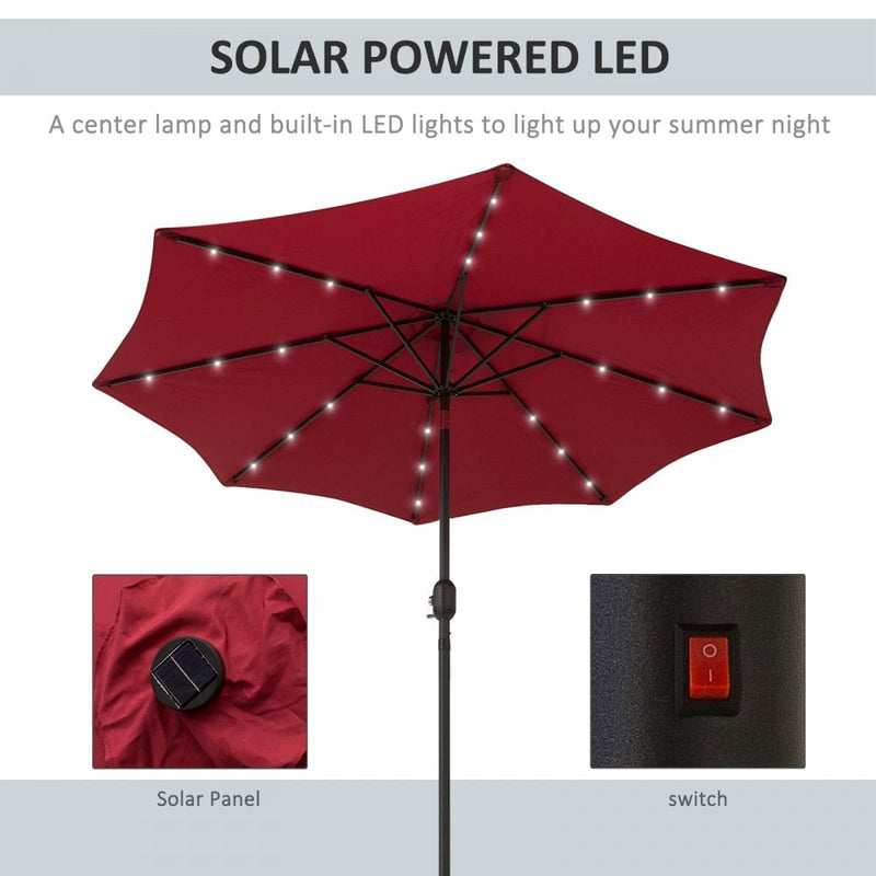 Outsunny Outdoor Umbrella Parasol with LED Solar Lights - Red