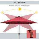 Outsunny Outdoor Umbrella Parasol with LED Solar Lights - Red