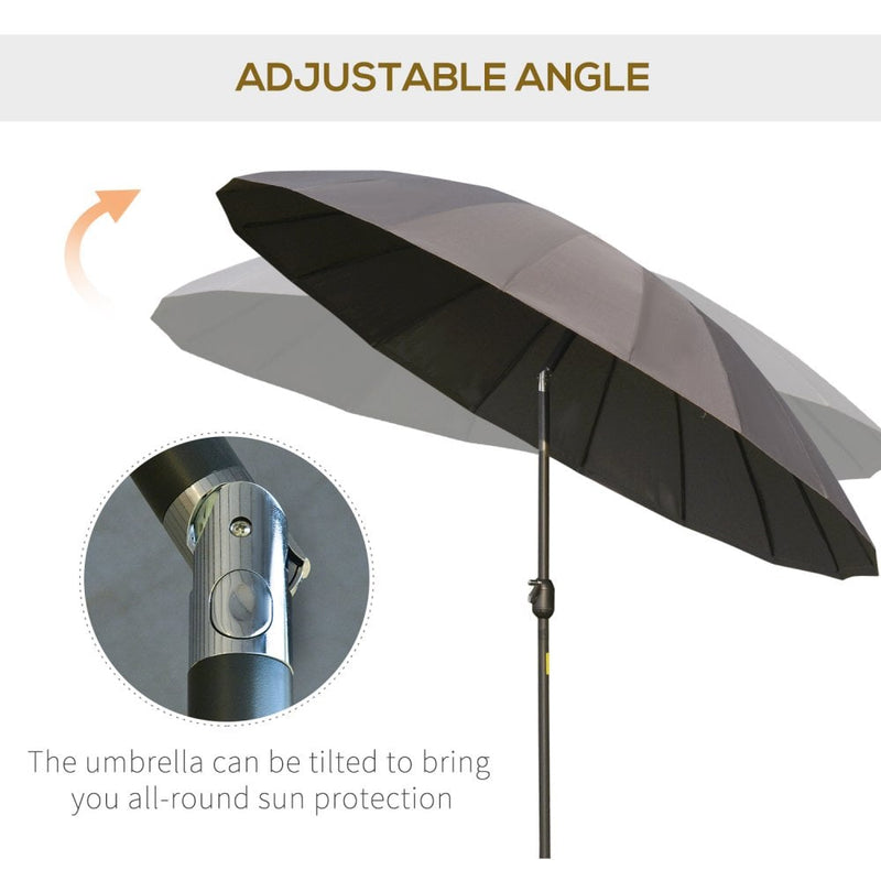 Outsunny 2.5 m Umbrella Parasol with Adjustable Tilt Crank - Dark Grey