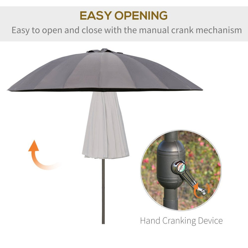 Outsunny 2.5 m Umbrella Parasol with Adjustable Tilt Crank - Dark Grey