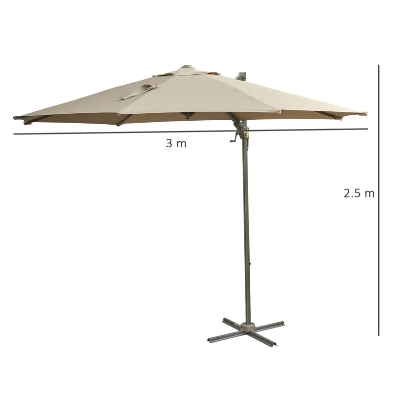 Outsunny   Adjustable Angle Hanging Parasol 3 m  - Khaki