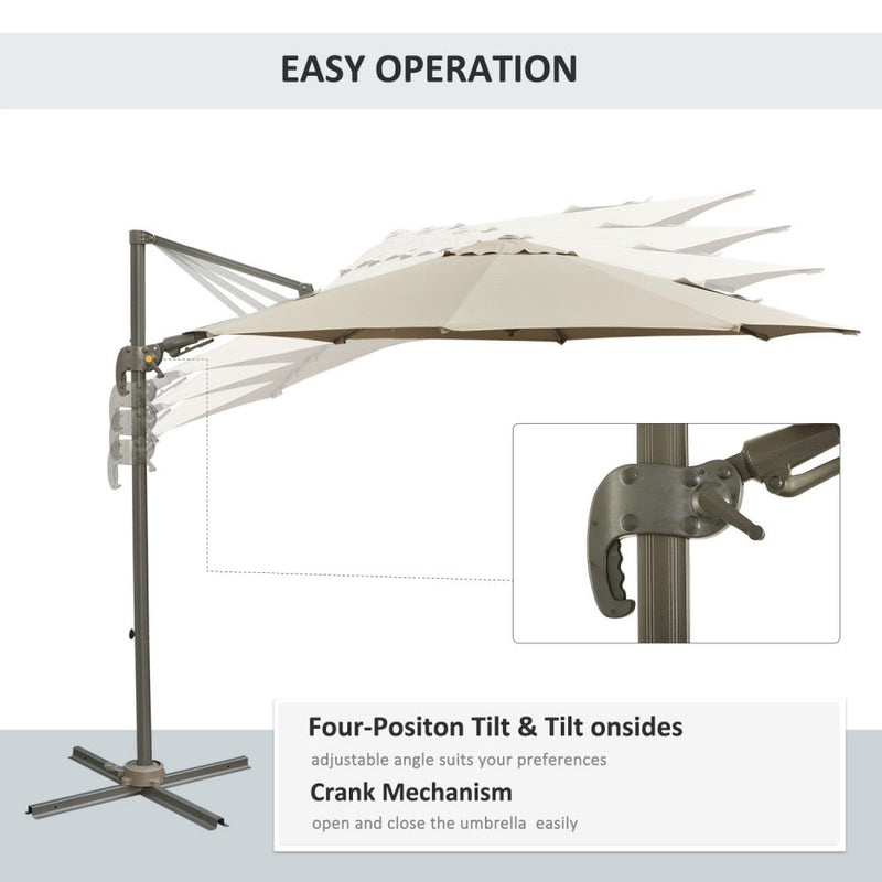 Outsunny   Adjustable Angle Hanging Parasol 3 m  - Khaki