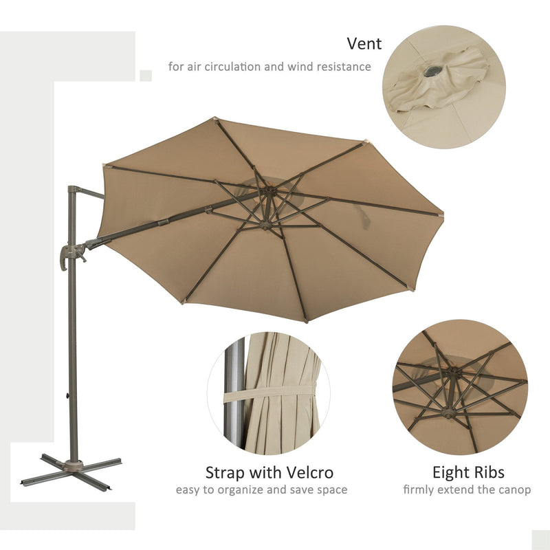 Outsunny   Adjustable Angle Hanging Parasol 3 m  - Khaki