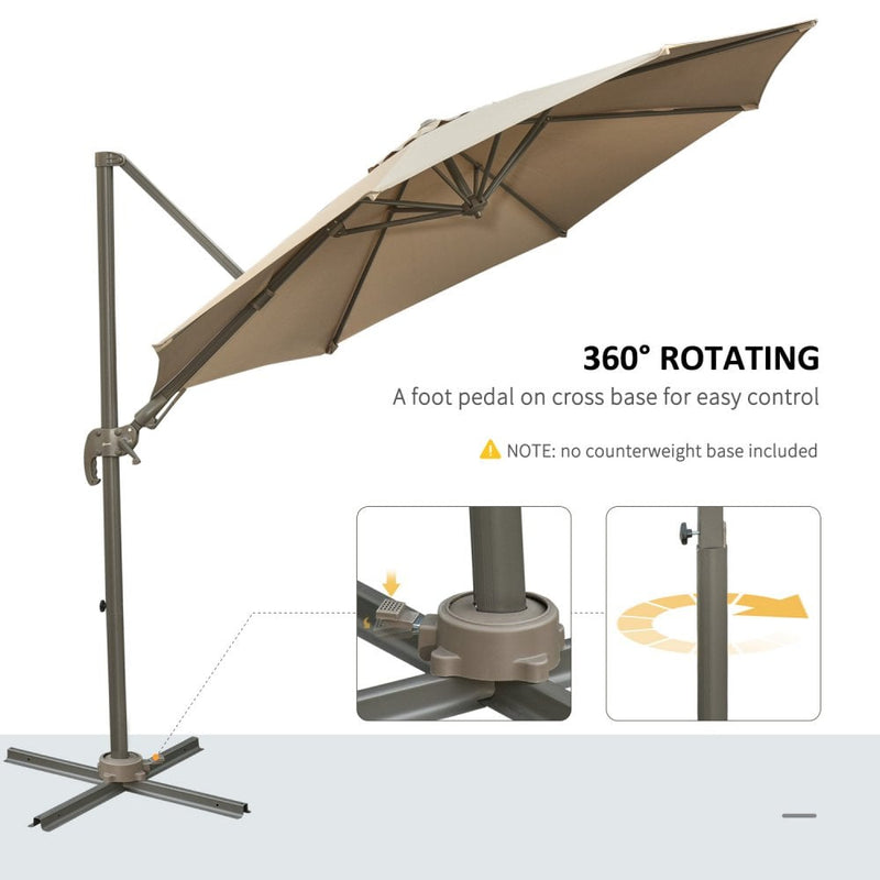 Outsunny   Adjustable Angle Hanging Parasol 3 m  - Khaki