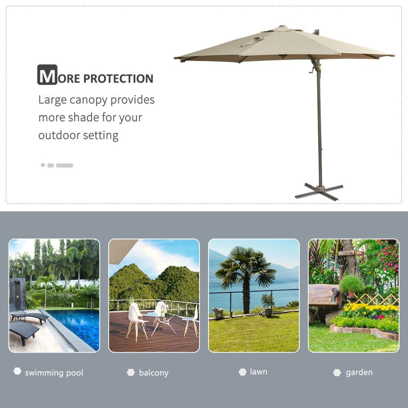 Outsunny   Adjustable Angle Hanging Parasol 3 m  - Khaki