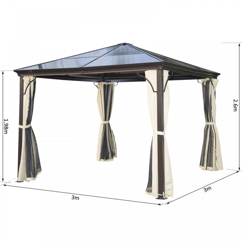 Outsunny  Hardtop Gazebo With Side Curtains/ Mosquito Net Panels 3m x 3m