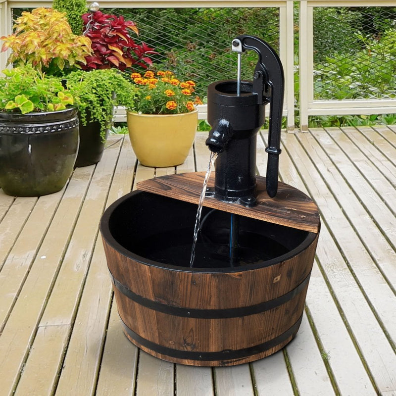 Outsunny Wooden Barrel Water Pump Fountain