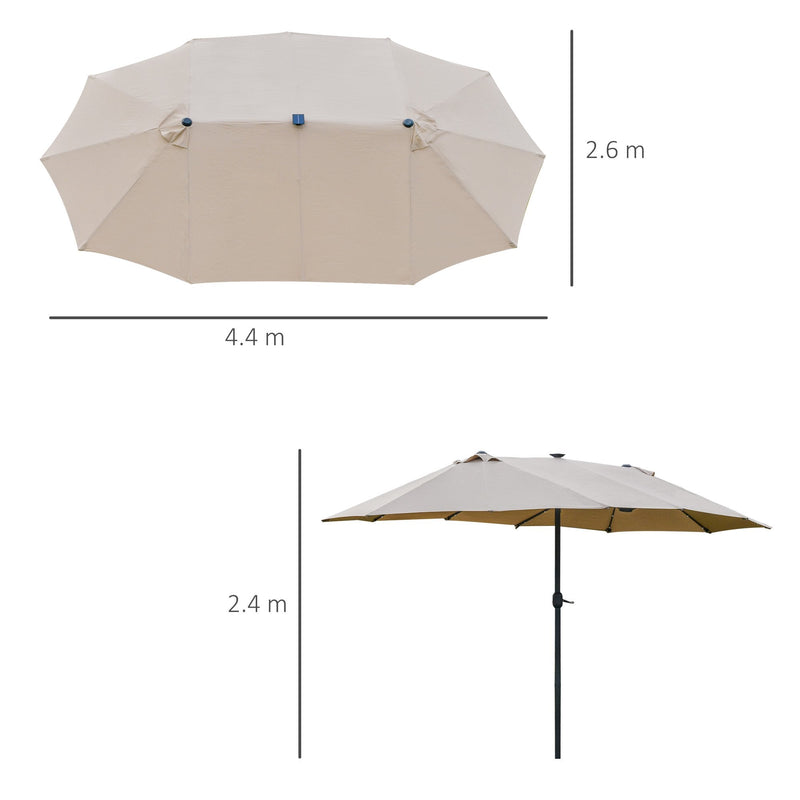 Outsunny 4.4 m Double-Sided Parasol Umbrella with LED Solar Lights - Khaki