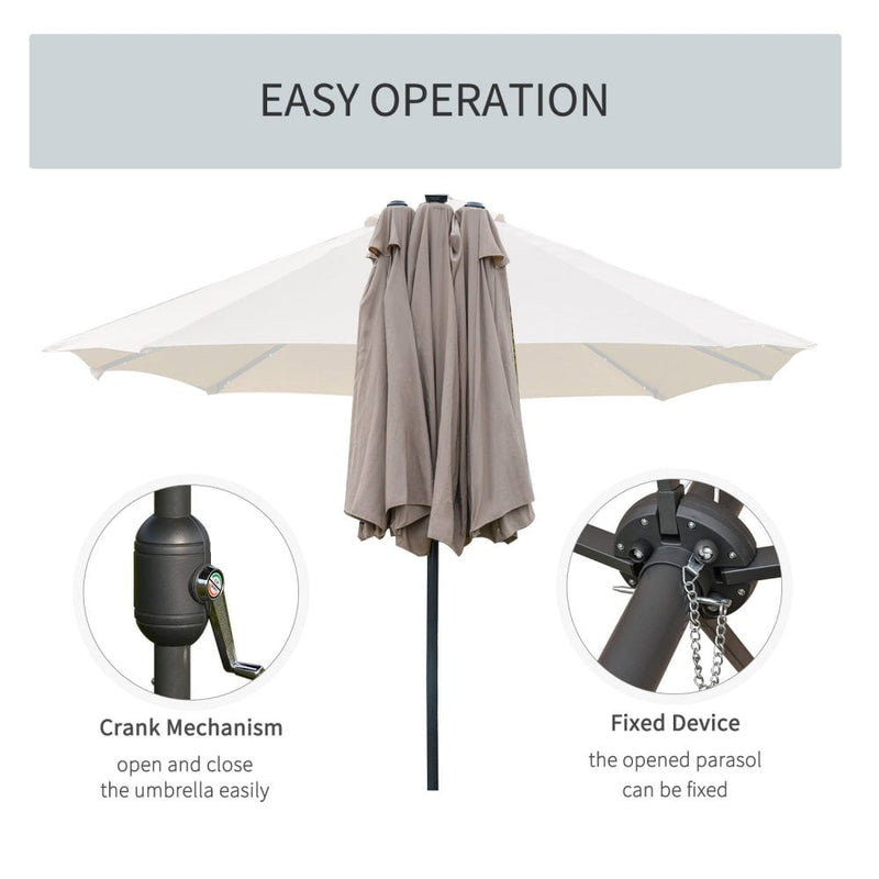 Outsunny 4.4 m Double-Sided Parasol Umbrella with LED Solar Lights - Khaki