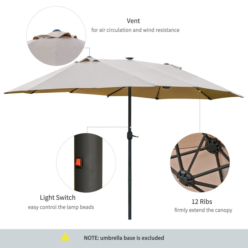 Outsunny 4.4 m Double-Sided Parasol Umbrella with LED Solar Lights - Khaki