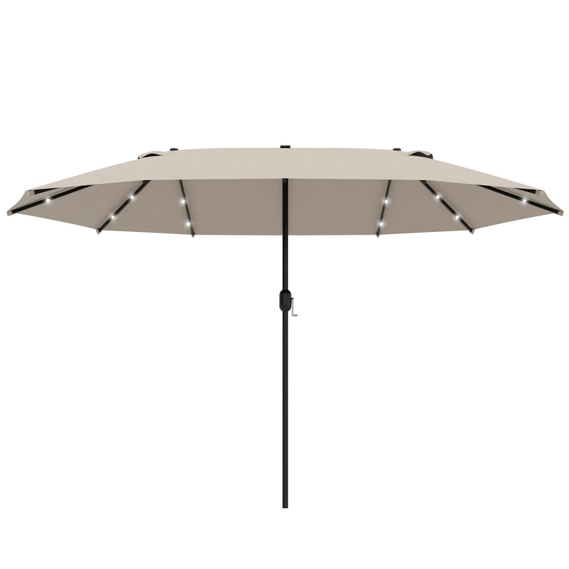 Outsunny 4.4 m Double-Sided Parasol Umbrella with LED Solar Lights - Khaki