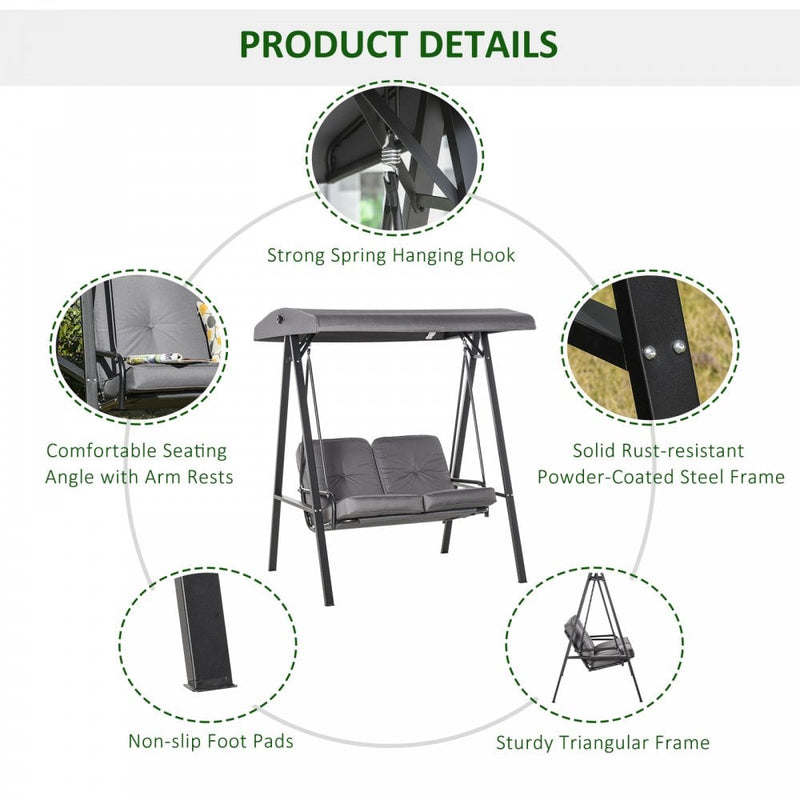 Outsunny- Cushioned Swing Chair with Canopy - Grey