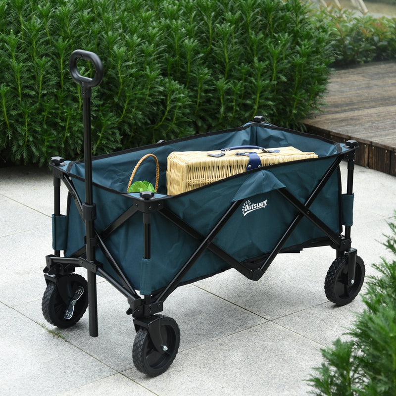 Foldable Outdoor Storage Cart with Wheels and Brakes - Green