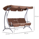 3 Seater Garden Metal Swing Bench - Coffee