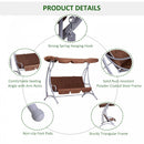 3 Seater Garden Metal Swing Bench - Coffee