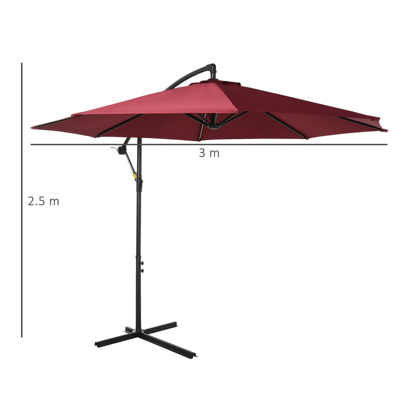 Outsunny Steel Hanging Banana Umbrella Parasol - Red