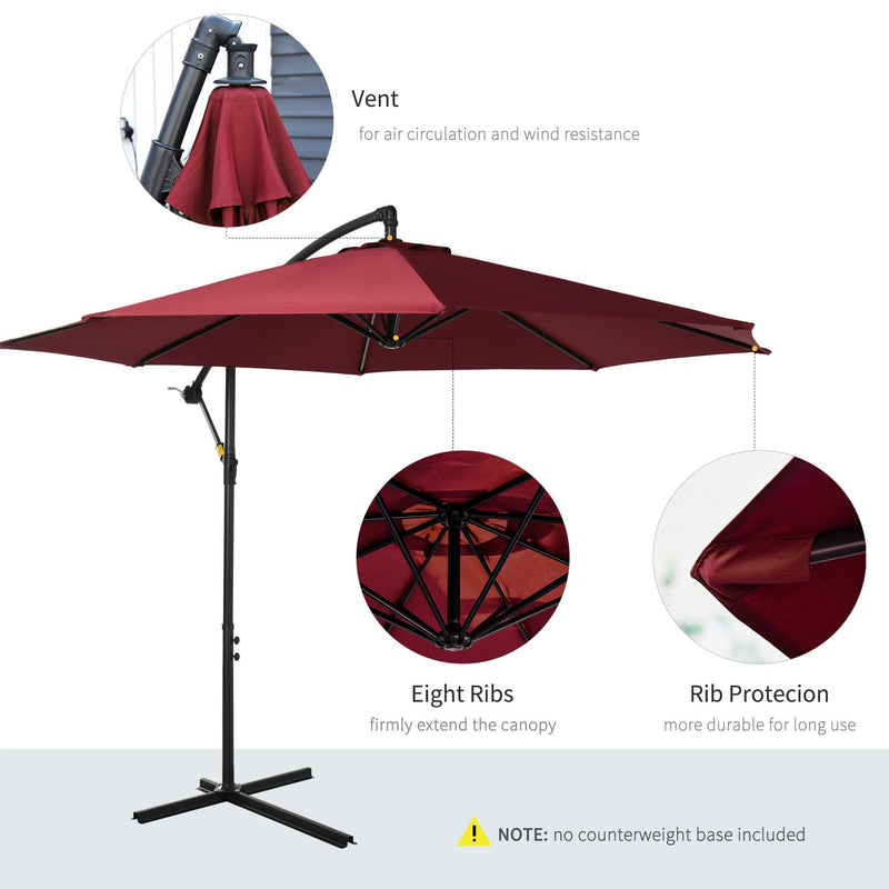 Outsunny Steel Hanging Banana Umbrella Parasol - Red