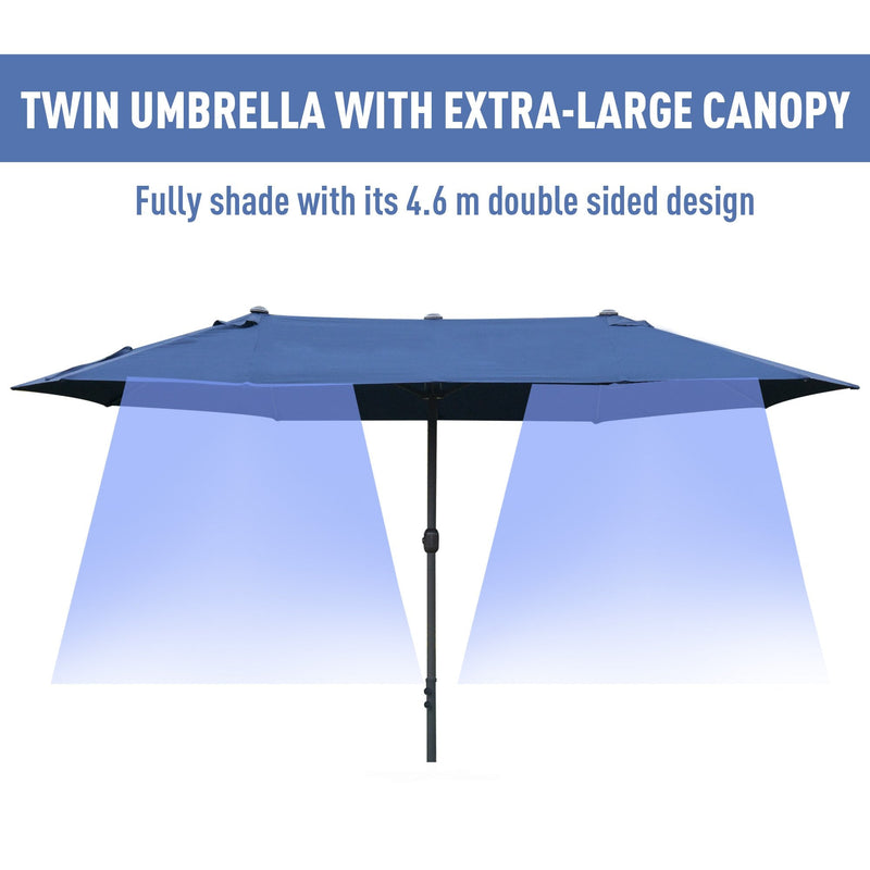 Outsunny Double Sided Umbrella Parasol with Cross Base 4.6 m  - Blue