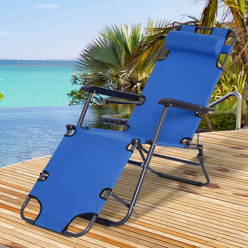 Outsunny Metal Frame 2 In 1  Sun Lounger Chair w/ Pillow Blue