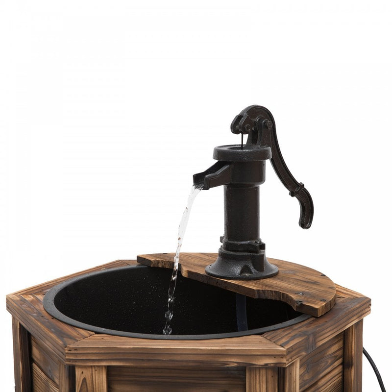 Outsunny Wooden Electric Water Fountain Garden Ornament w/ Hand Pump Plastic Well Classic Water Pump Feature