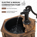Outsunny Wooden Electric Water Fountain Garden Ornament w/ Hand Pump Plastic Well Classic Water Pump Feature