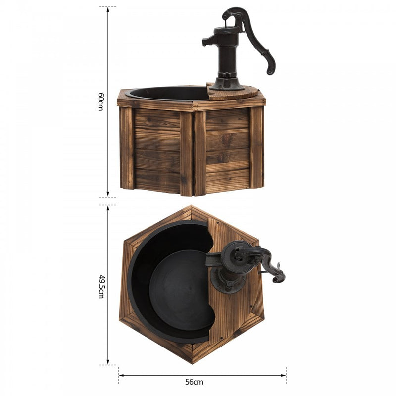 Outsunny Wooden Electric Water Fountain Garden Ornament w/ Hand Pump Plastic Well Classic Water Pump Feature