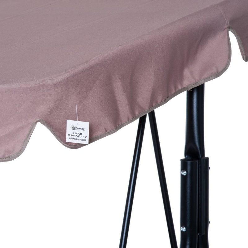 Outsunny 3 Seater Canopy Swing Chair Garden Rocking Bench Heavy Duty Patio Metal Seat w/ Top Roof - Brown
