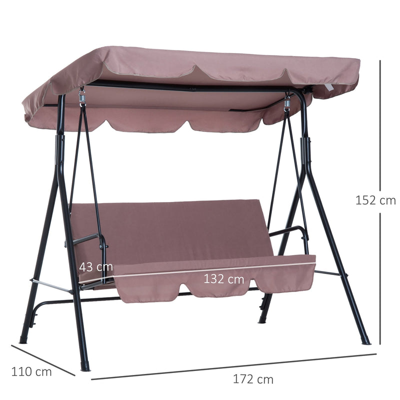 Outsunny 3 Seater Canopy Swing Chair Garden Rocking Bench Heavy Duty Patio Metal Seat w/ Top Roof - Brown