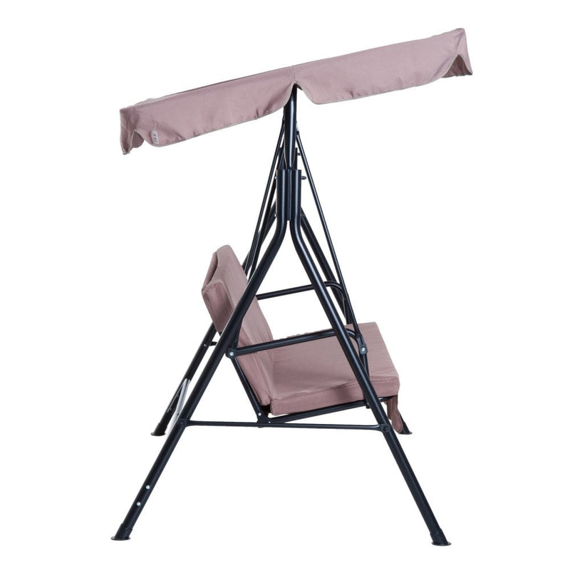 Outsunny 3 Seater Canopy Swing Chair Garden Rocking Bench Heavy Duty Patio Metal Seat w/ Top Roof - Brown