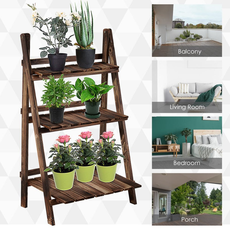 Outsunny 3 Tier Wooden Flower Pot Stand
