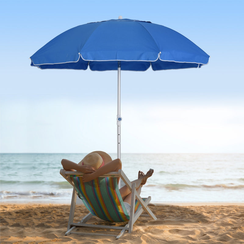 Oasis 1.9 m Beach Umbrella Parasol with Ajustable Angle and Carry Bag - Blue