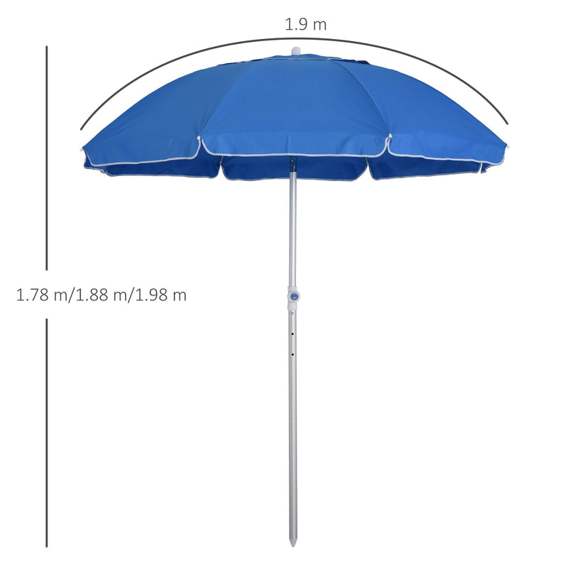 Oasis 1.9 m Beach Umbrella Parasol with Ajustable Angle and Carry Bag - Blue