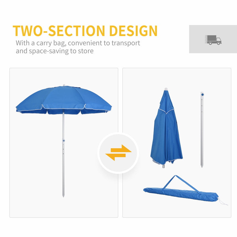 Oasis 1.9 m Beach Umbrella Parasol with Ajustable Angle and Carry Bag - Blue