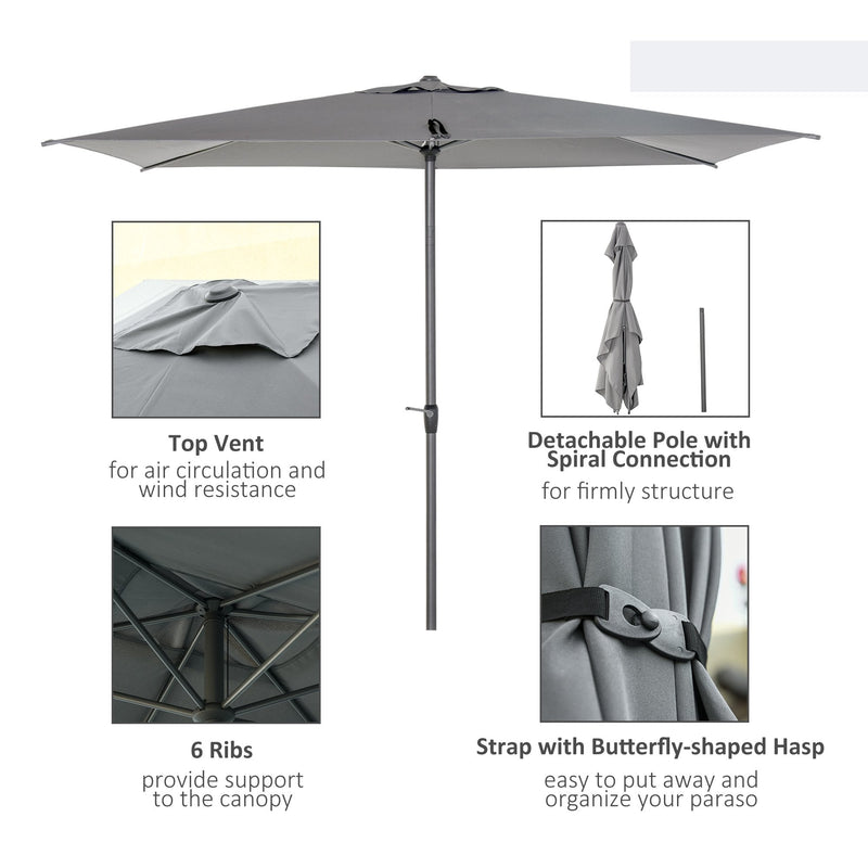 Oasis 3 x 2 m Adjustable Title Crank Garden Parasol - Grey