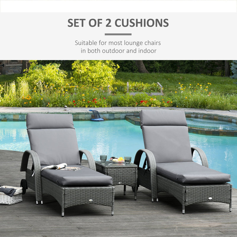 Set of 2 Non-Slip Sun Lounger Cushions - Grey