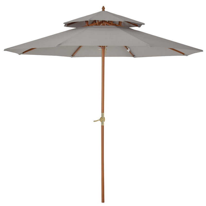 Outsunny Double Tier Wooden Umbrella Parasol 2.7m - Grey