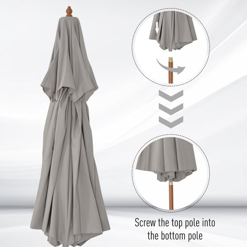 Outsunny Double Tier Wooden Umbrella Parasol 2.7m - Grey