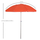 Oasis 1.9 m Beach Umbrella Parasol with Adjustable Angle and Carry Bag - Orange