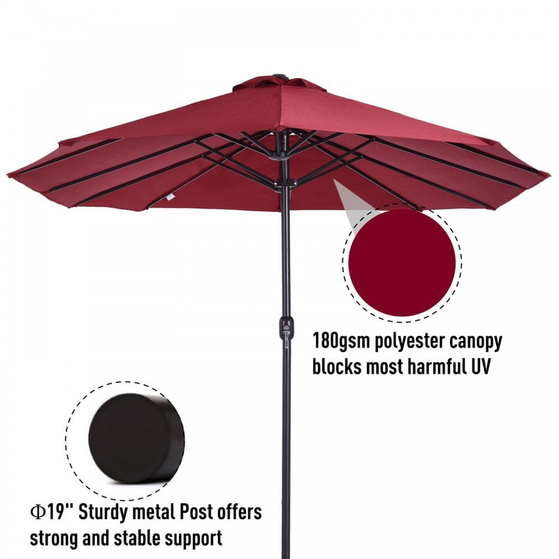 Oasis 4.6 m Double-Sided Umbrella Parasol - Wine Red