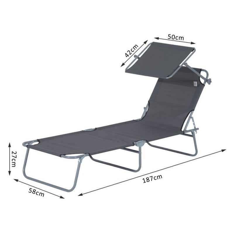 Outsunny Sun lounge With Sun Shade - Grey