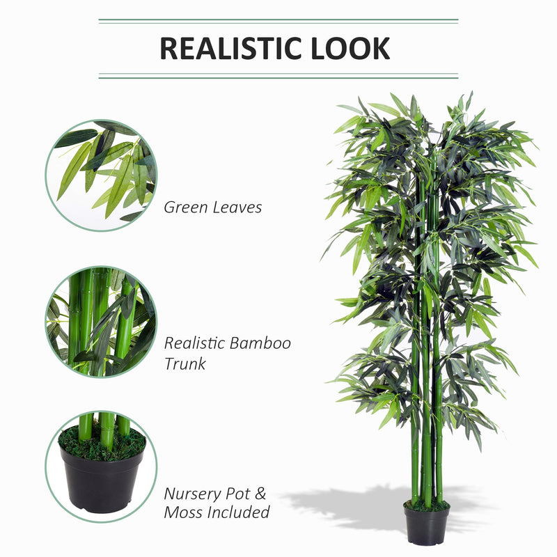 Outsunny 1.8 m Artificial Bamboo Plant with Pot - Green/Black