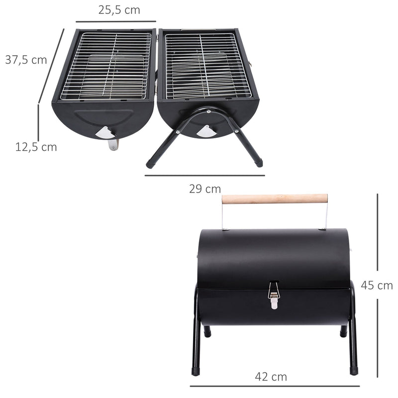 Outsunny Compact Steel Portable Charcoal BBQ Grill - Black